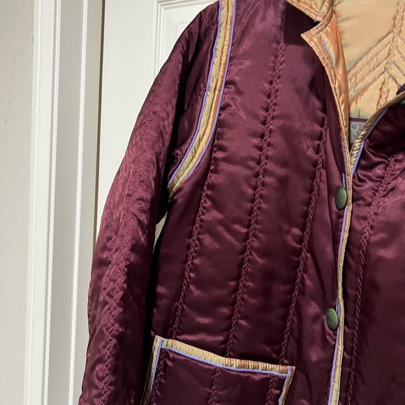 VNTG Reversible Quilted‎ yellow Burgundy Unisex  USA Lightweight Jacket Coat M - Picture 12 of 16